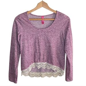 Y2K Retro Doll Mauve Long Sleeve Scoop Neck Top Lace Hem Size XS